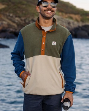 Men's Passenger Adrift Recycled Polar Fleece Khaki/Oatmeal | US-KHSWAV317