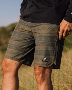 Men's Passenger Breaks Recycled Board Shorts Abstract Stripe Khaki | US-FMZSVH493