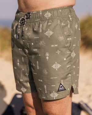 Men's Passenger Cali Recycled Swim Shorts Olive Made To Roam | US-CYPJQV310