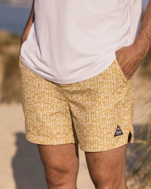 Men's Passenger Cali Recycled Swim Shorts Mustard Mini Geo | US-TNOBDW260