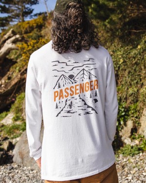 Men's Passenger Fjord Recycled Cotton Ls T-Shirt White | US-YLSPOZ172