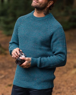 Men's Passenger Fog Recycled Knitted Jumper Deep Teal | US-HXWOZT421