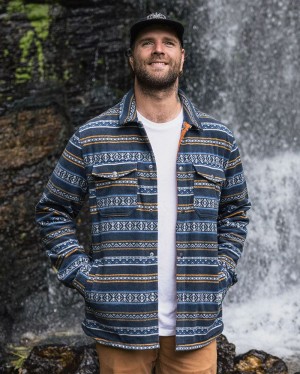 Men's Passenger Maple Recycled Polar Fleece Shirts Midnight Fairisle Stripe | US-KJVPUZ764