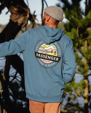 Men's Passenger Odyssey Recycled Cotton Hoodie Blue Steel | US-RHLYAQ164