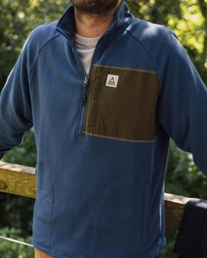 Men's Passenger Offgrid 1/4 Zip Recycled Cotton Sweatshirt Dark Denim | US-WAFPHR819