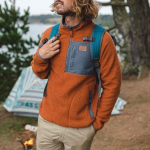 Men's Passenger Offgrid 1/4 Zip Recycled Sherpa Fleece Orange Brown | US-EFPRBI046