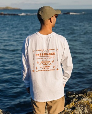 Men's Passenger Roam Free Recycled Cotton LS T-Shirt White | US-SPWGHB865