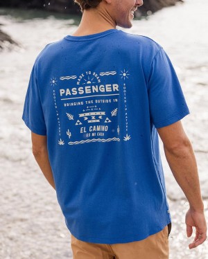 Men's Passenger Roam Free Recycled Cotton T-Shirt True Blue | US-HDKQFJ012