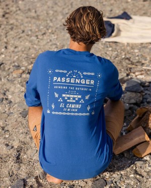 Men's Passenger Roam Free Recycled Cotton LS T-Shirt True Blue | US-EUMVTO043