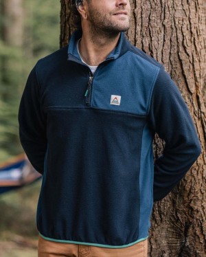 Men's Passenger Root Recycled Polar 1/4 Zip Fleece Deep Navy | US-UQLFOP140