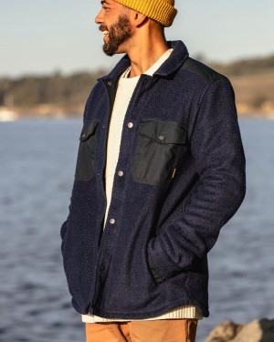 Men's Passenger Spruce Recycled Sherpa Fleece Shirts Navy | US-PLROVJ305