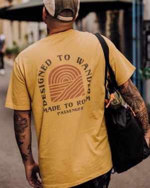 Men's Passenger Sundown Recycled Cotton T-Shirt Mustard Gold | US-BJVDFQ934