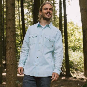 Men's Passenger Venture Recycled Cord Shirts Blue Glass | US-WPGTDZ432