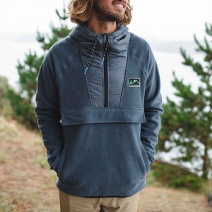 Men's Passenger Woodland Hooded 1/2 Zip Recycled Polar Fleece Turbulence Grey | US-TQZPWF675