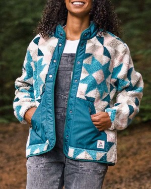 Women's Passenger Clover Recycled Deep-Pile Sherpa Fleece Homespun Blue Sea | US-DQHGNA804