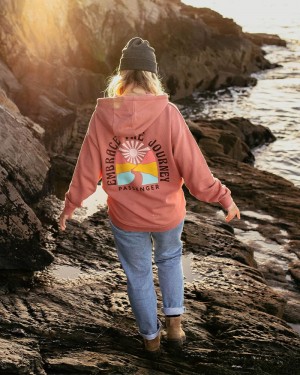 Women's Passenger Embrace The Journey Recycled Cotton Oversized Hoodie Pink Mahogony | US-ACQWFU802