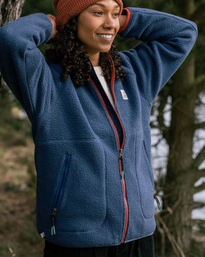 Women's Passenger Fairbanks 2.0 Full Zip Recycled Sherpa Fleece Dark Denim | US-GBTACI246