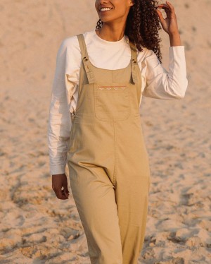 Women's Passenger Faye Organic Cotton Dungarees Khaki | US-ECIWKV398