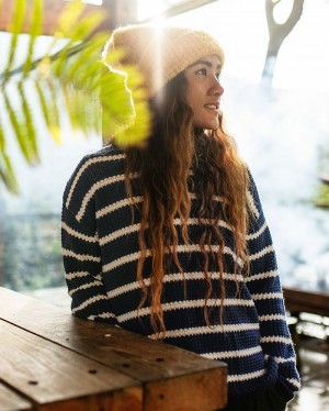 Women's Passenger Lakewood Organic Cotton Knitted Jumper Navy Stripe | US-YKQVTZ768