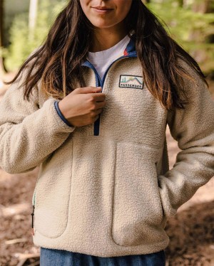 Women's Passenger Maine 2.0 1/2 Zip Recycled Sherpa Fleece Oatmeal | US-EZTMOU841