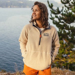 Women's Passenger Maine Hooded Recycled Sherpa Fleece Oatmeal | US-TEJDWX653