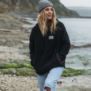 Women's Passenger Maine Hooded Recycled Sherpa Fleece Black | US-WOVCKM653