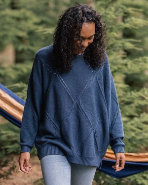 Women's Passenger Palm Organic Cotton Jumper Dark Denim | US-SQWIZY470