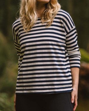 Women's Passenger Panorama Striped LS T-Shirt Deep Navy | US-KZAVPS496