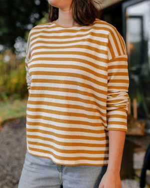 Women's Passenger Panorama Striped LS T-Shirt Amber Gold | US-VURBDS269