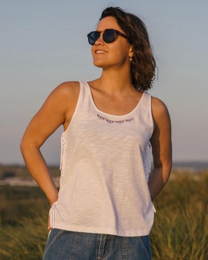 Women's Passenger Poppy Recycled Cotton Tassel Tank Top White | US-VWLFDQ742