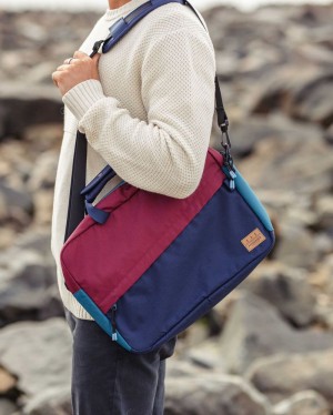 Women's Passenger Recycled Messenger Bag Navy/Burgundy | US-GXAULB450