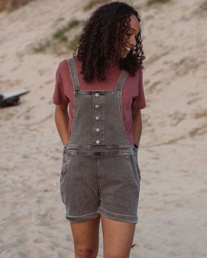 Women's Passenger Riverside Denim Short Dungarees Washed Black Denim | US-DBNQCL053