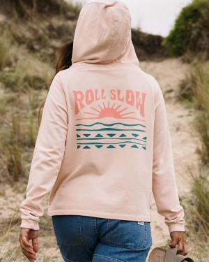 Women's Passenger Rolling Slow Recycled Cotton Hoodie Peachy Pink | US-WUYQKT160