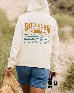 Women's Passenger Rolling Slow Recycled Cotton Hoodie Pale Yellow | US-GOUFJQ519