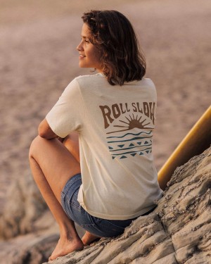 Women's Passenger Rolling Slow Recycled Cotton T-Shirt Pale Yellow | US-NTDEHF491