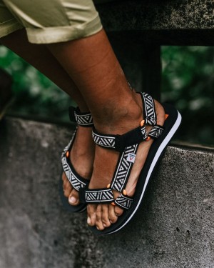 Women's Passenger Venice Sandals Black/ White Pattern | US-NBKSDC137