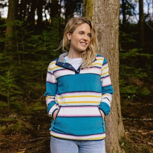 Women's Passenger Willow Recycled Polar Pullover Fleece Soft Cobalt Mix Up Stripe | US-VNPMSF765