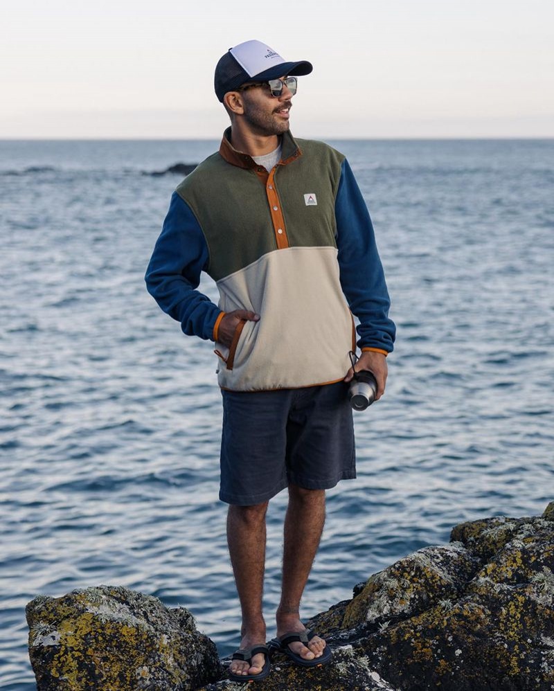 Men's Passenger Adrift Recycled Polar Fleece Khaki/Oatmeal | US-KHSWAV317