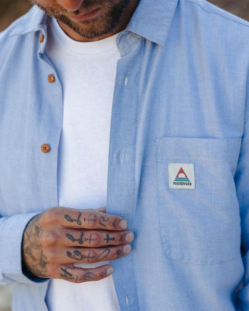 Men's Passenger Arica Organic Shirts Chambray | US-RBHTFP372