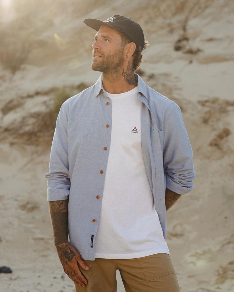 Men's Passenger Arica Organic Shirts Chambray | US-RBHTFP372