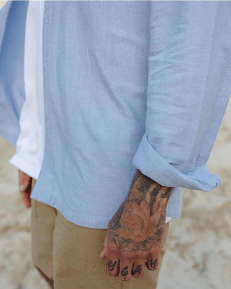 Men's Passenger Arica Organic Shirts Chambray | US-RBHTFP372