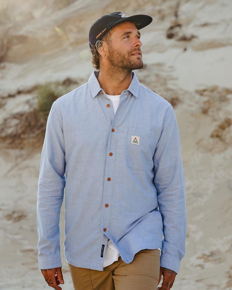 Men's Passenger Arica Organic Shirts Chambray | US-RBHTFP372