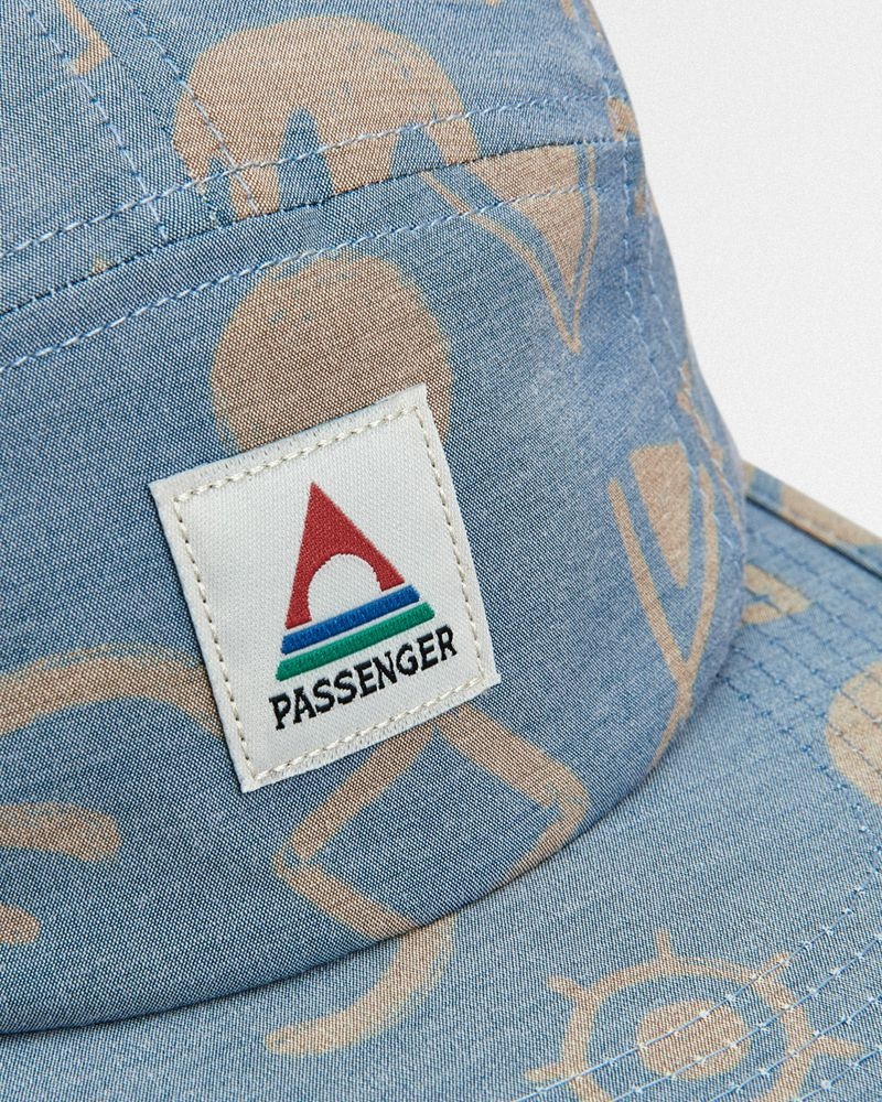 Men's Passenger Azara Organic 5 Panel Cap Abstract Dark Denim | US-TRXFIN634