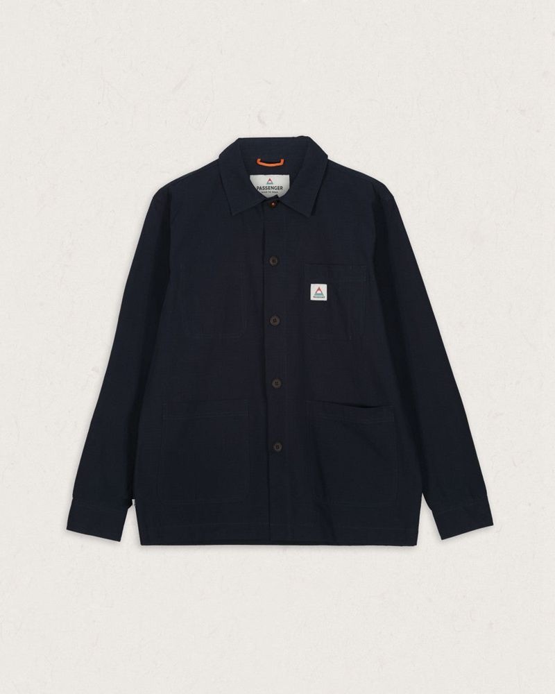 Men's Passenger Balsa Organic Cotton Overshirt Deep Navy | US-DVXIZA350