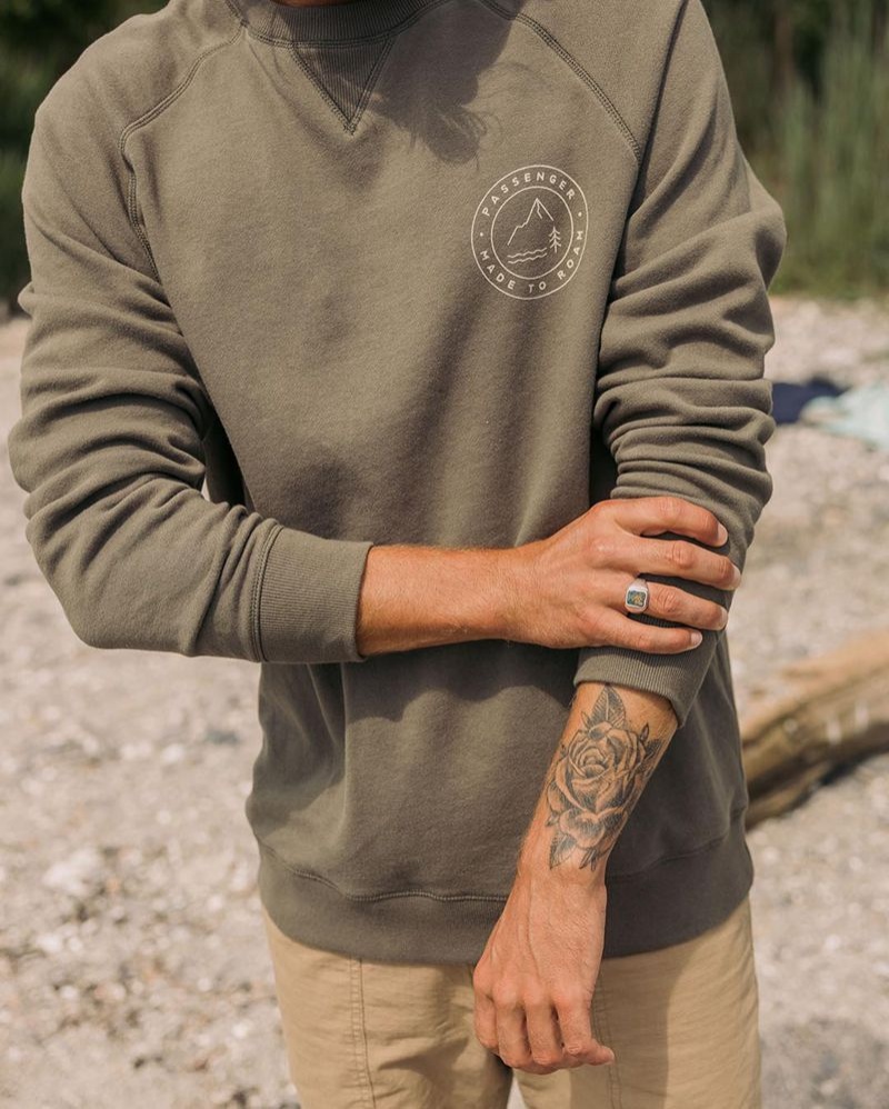 Men's Passenger Border Recycled Cotton Sweatshirt Dusty Olive | US-ICGRYF091