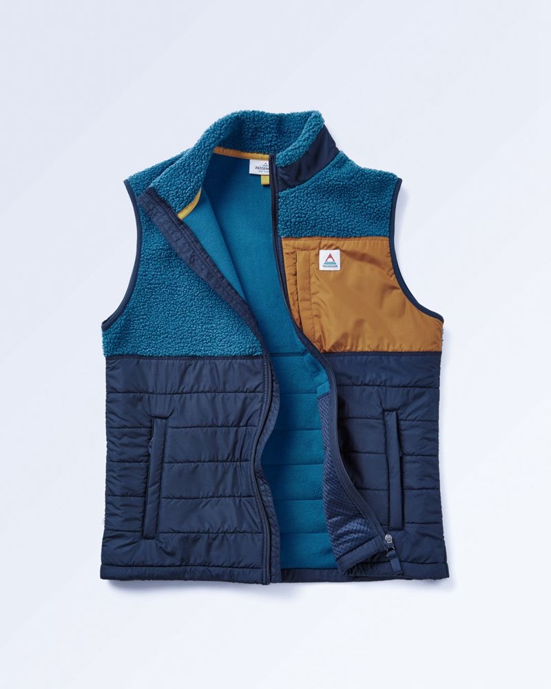 Men's Passenger Born Explorer Recycled Polar-Lined Sherpa Vest Blue Steel | US-PHJSQF275