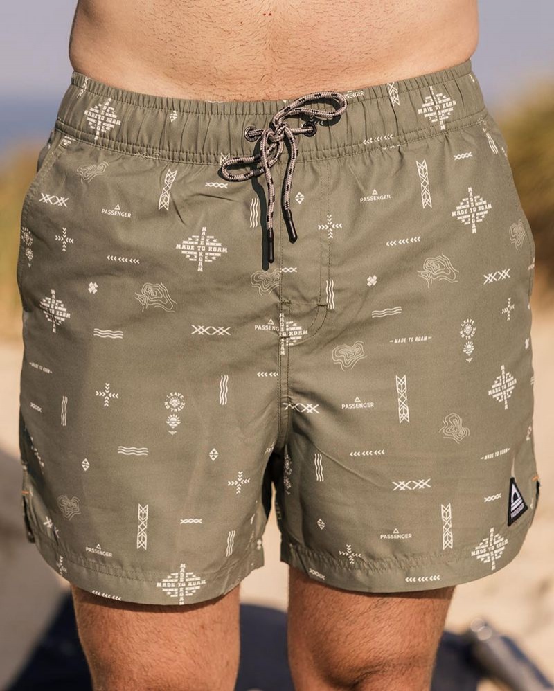 Men's Passenger Cali Recycled Swim Shorts Olive Made To Roam | US-CYPJQV310