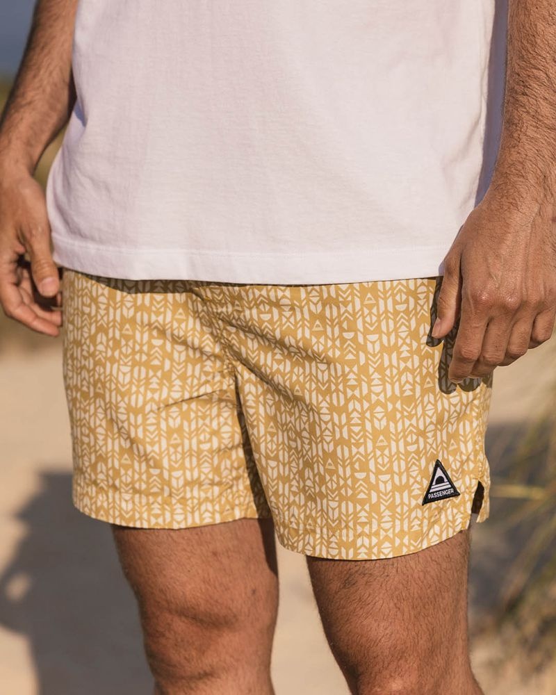 Men's Passenger Cali Recycled Swim Shorts Mustard Mini Geo | US-TNOBDW260