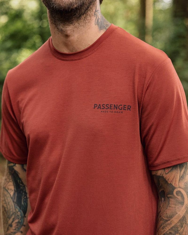 Men's Passenger Calling Active Recycled T-Shirt Burnt Red | US-UMVXGI364