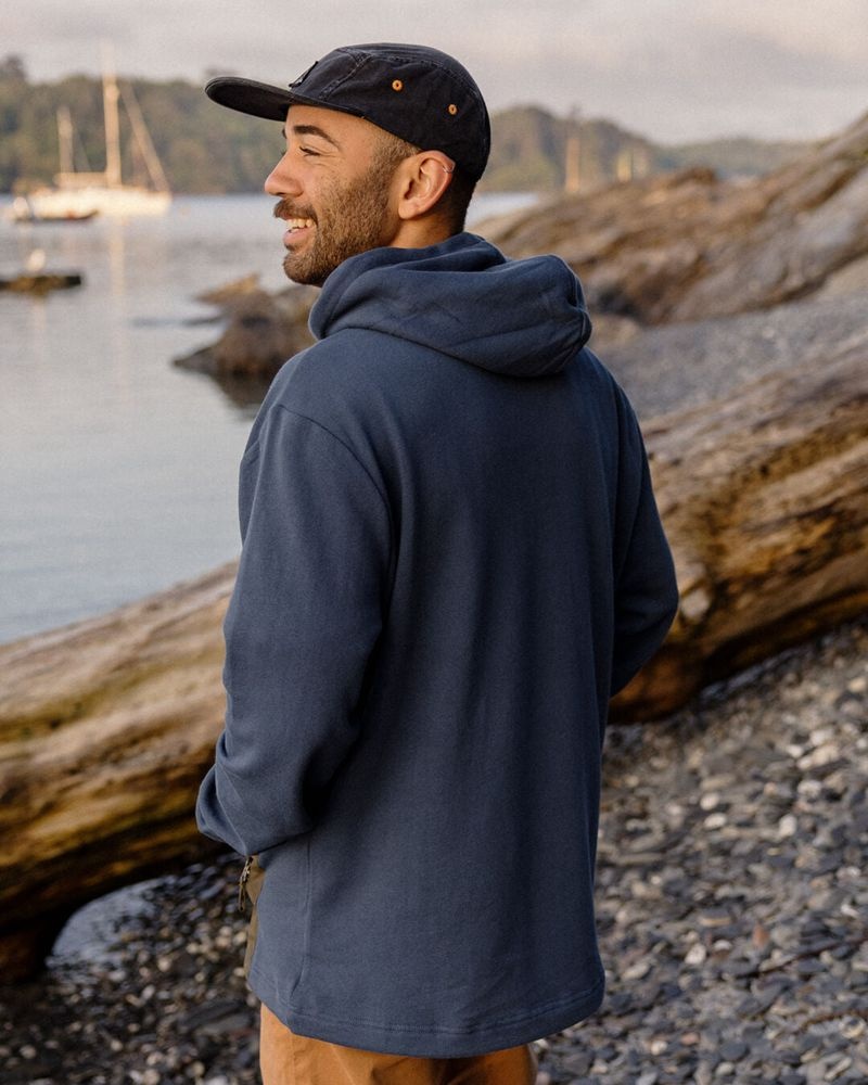 Men's Passenger Cliff Recycled Cotton Hoodie Dark Denim | US-IGAOFN108